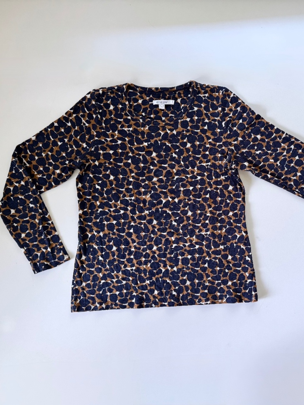 Chico's Cotton knit leopard patch top (Sz Small)